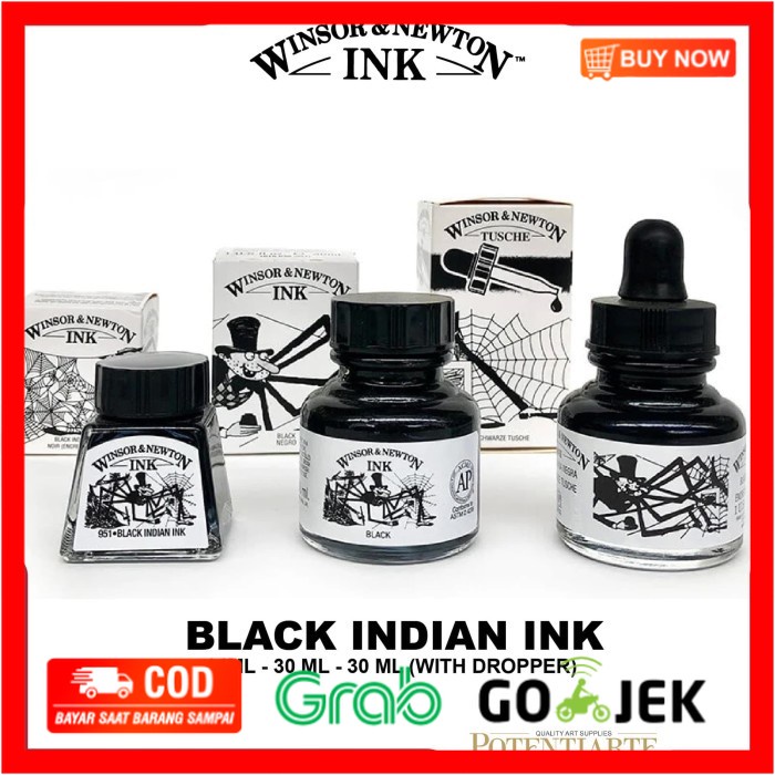 

(BISA COD) Tinta Kaligrafi Winsor & Newton Black Drawing Ink Calligraphy - 14ml