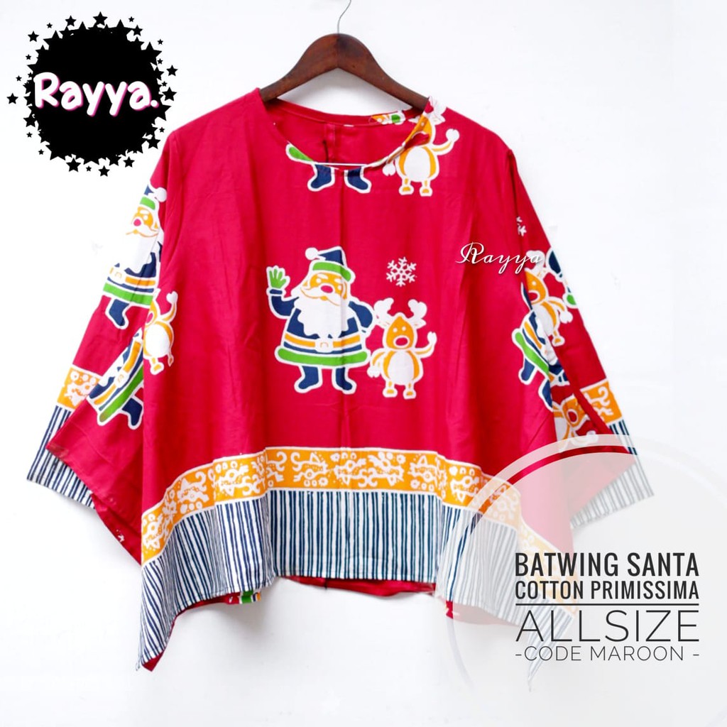 Blouse Batwing Batik Katun by Butik Batik Solo Bahan Katun Kode BATWING TOP SANTA