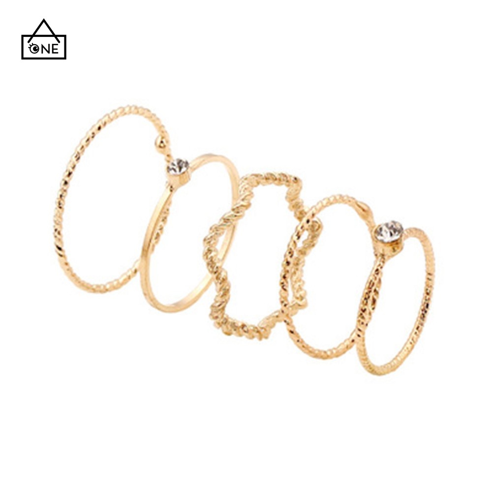 COD❤5Pcs / Set Cincin Korea Jari Aneka Bentuk Warna Silver untuk Wanita cincin anak perempuan A one