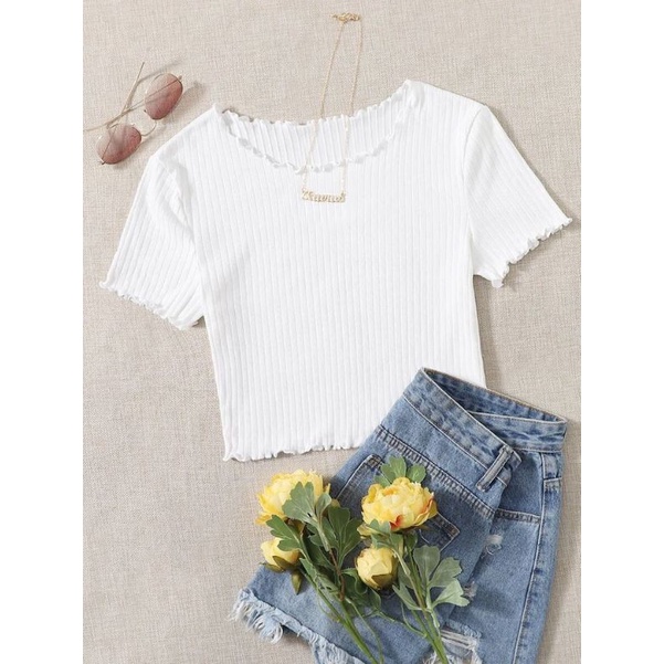 Crop Top Tee | Crop Top Korea Kaos Rib Wanita | Crop Tee Polos | Baju Wanita Crop Top Tee