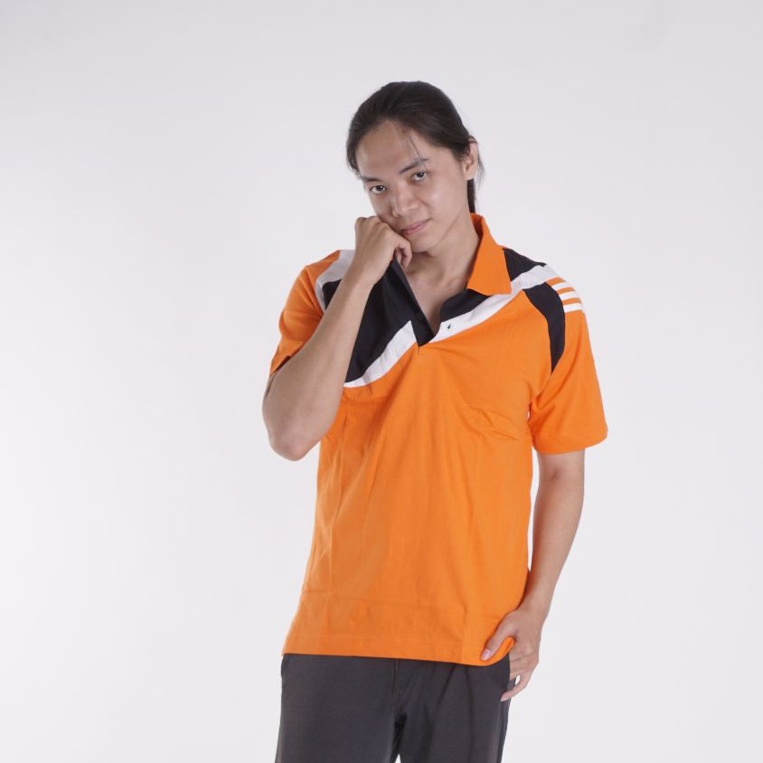 KAOS POLO BAJU OLAHRAGA KATUN 100% KOMBINASI OREN HITAM PUTIH ARX PS16