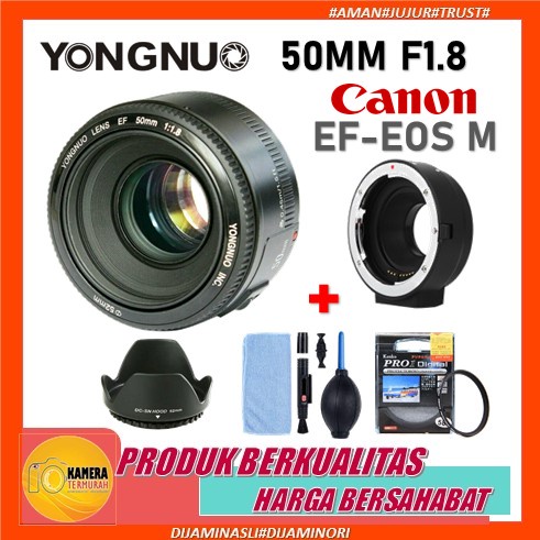 Lensa Fix Yongnuo YN 50mm F1.8 AF Autofocus for Canon+Adapter Eos M100 M3 m5 m6