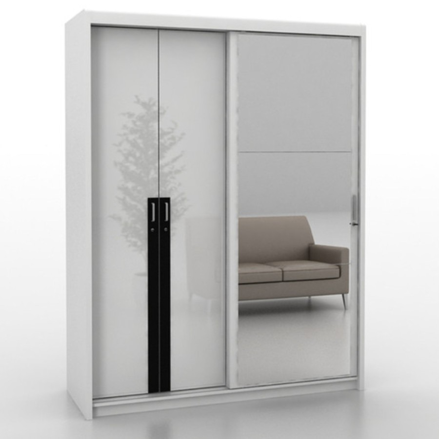 Lemari pakaian minimalis sliding putih full cermin ready makassar murah 3 pintu rak gantung kaca