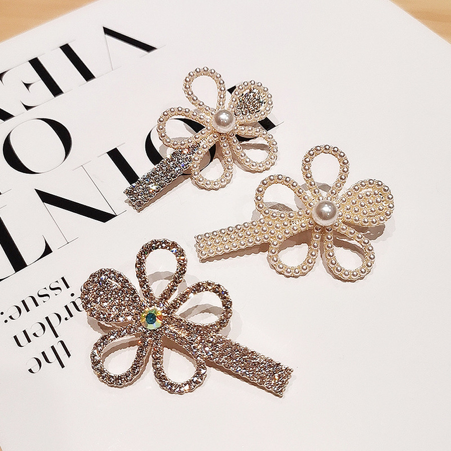 Korean Pearl Crystal Flower Hairpin Girl Fashion Sweet Rhinestone Hair Clip Bangs Clip Hair Accessories