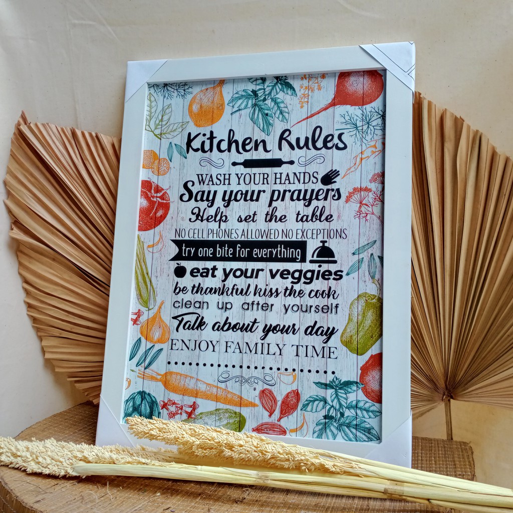 Hiasan Dinding Kamar Pajangan Wall Decor Rumah Quotes Kitchen Rules 37x48 Shopee Indonesia
