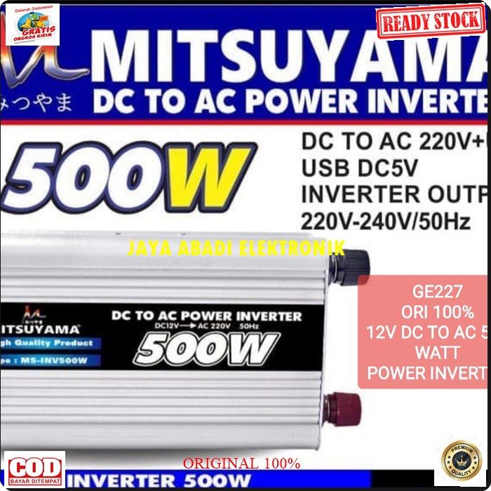 G227 ADAPTOR MITSUYAMA POWER ADAPTER 12V DC TO AC 500 WATT USB 5V ALI ACCU MOBIL CAR LISTRIK CAS CASAN VOLT SETRUM ASLI ORI CHARGE SOCKET UNIVERSAL HEMAT INDIKATOR STABBILIZER VOLTAGE LIGHTER BISA SEGALA JENIS KENDARAAN BISA JUGA BUAT CAS HANDPHONE