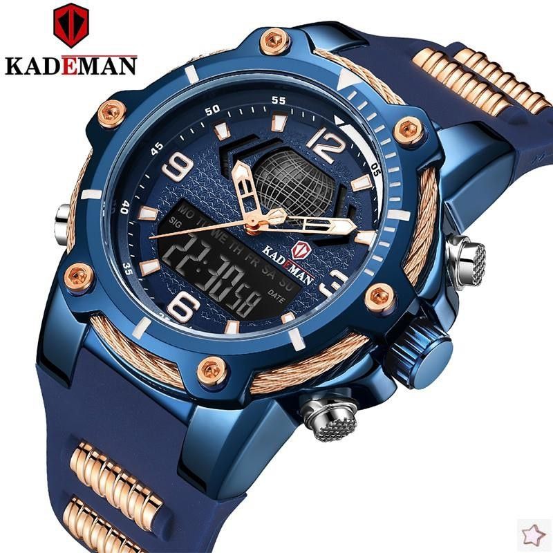 Fashion pria Jam Tangan Pria Kademan K9055G Dual Time Kualitas Original Waterproof