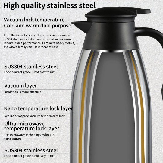 Termos Air Stainless Steel Termos Air Panas Dingin 2 Liter Termos Kopi Teh European Vacum Jug