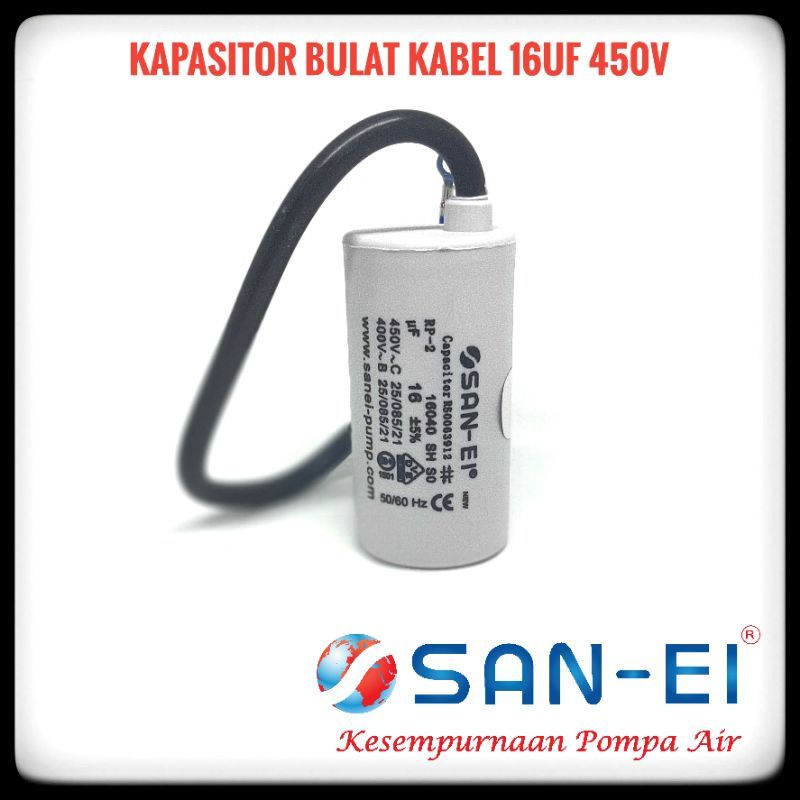 SAN EI Kapasitor Bulat 16uf 450V Kapasitor Kabel Pompa Air 16 uf 450V MURAH