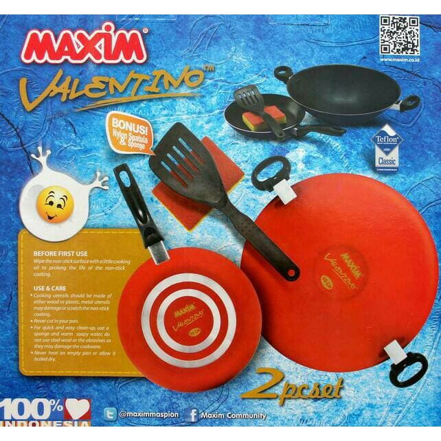 Maxim valentino 2pc set wajan wok pan fry pan sutil set 22cm 30cm original