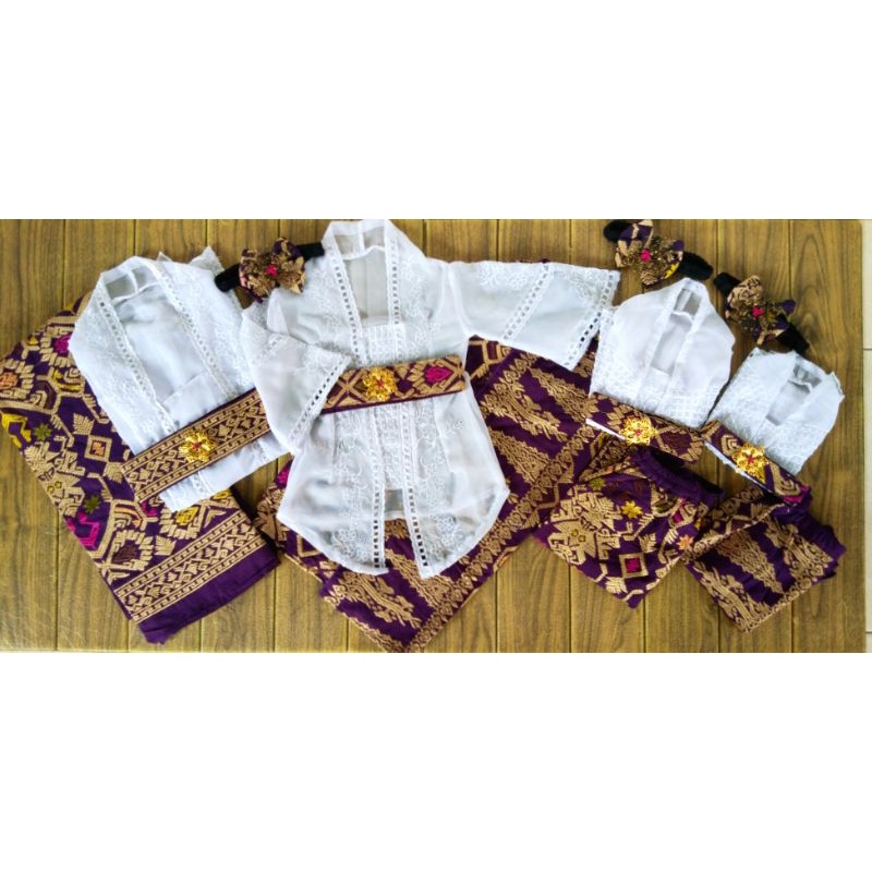2 set couple ayah ibu, 1 set kebaya dan sepatu, kemen udeng anak 2 th