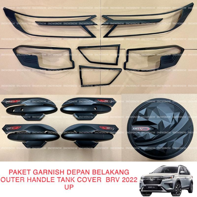 Paket Garnish Lampu Depan Belakang Outer Handle Tank Cover Honda BRV 2022 2023 2024 2025 UP Hitam Chrome