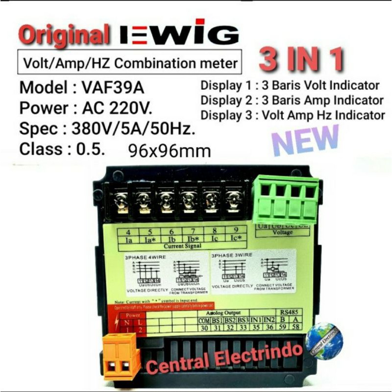 Digital Multi Meter New Volt Amp HZ VAF39A 96 X96mm EWIG.