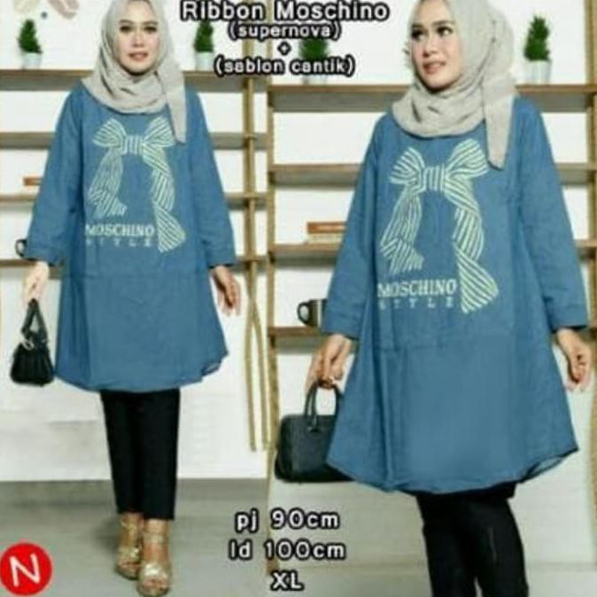 HANYA DI TOKO KAMI BR14513 H55 53398 RIBBON MOSCHINO BAJU ATASAN MUSLIM WANITA DEWASA BARANG BAGUS