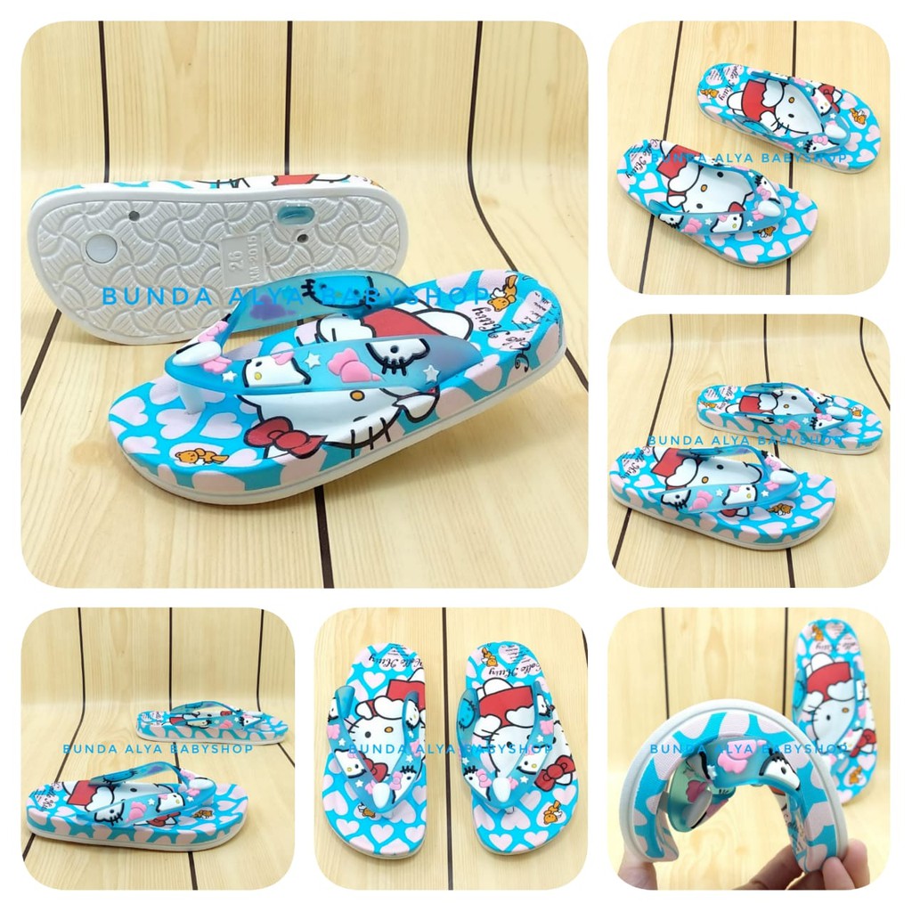 Sendal Anak Perempuan Jepit IMPORT Usia 2 3 4 5 6 7 Tahun BIRU Motif Kitty - Sandal Jepit Anak Cewek Elastis Alas Karet Anti Licin - Sendal Harian Anak Perempuan