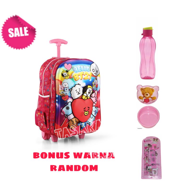 Tas Troli BTS 3D LED Anak SD Berbonus Ransel Troli Timbul LED Tas Sekolah Anak SD Troli Karakter  Ta