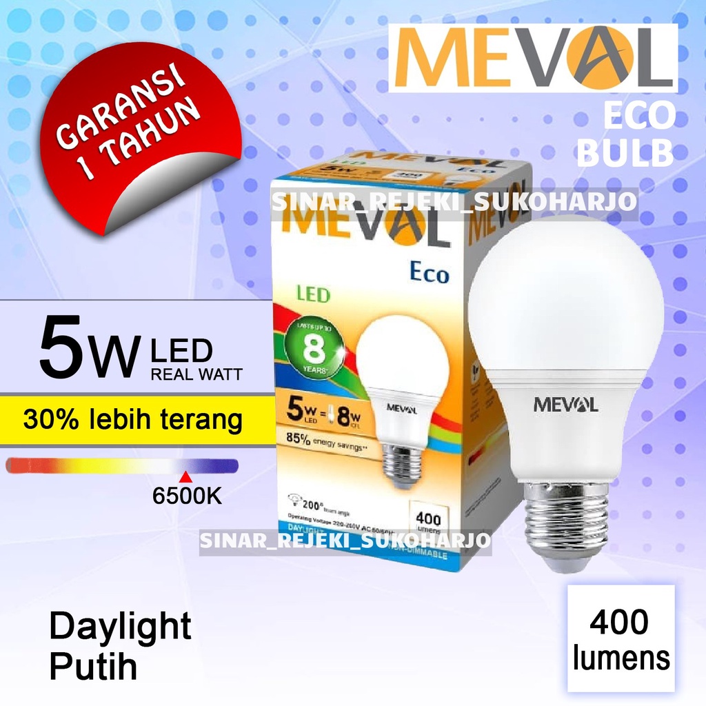 MEVAL Lampu Led Eco 5W Bulb Putih 5 Watt 5Watt