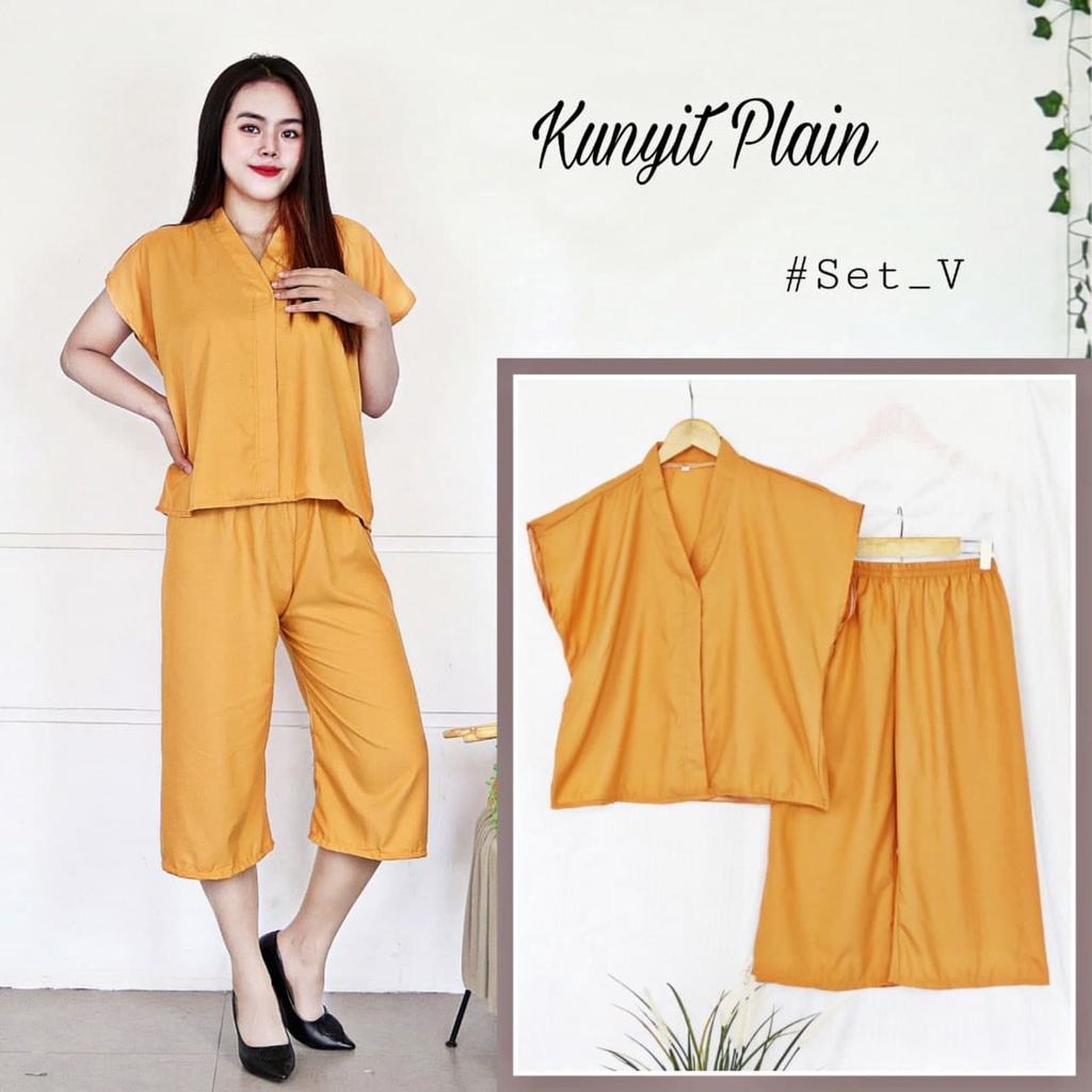 IZANY Piyama Dewasa Daily ONE SET V / SET Kulot Kimono PLAIN Polos-KUNYIT PLAIN