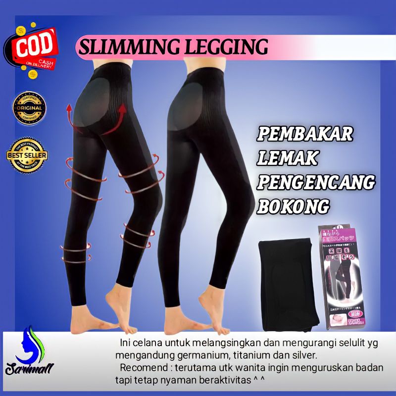 Legging Pengecil Paha Membakar Lemak Paha dan Betis | Slimming Night Legging Bahan tebal Black Only