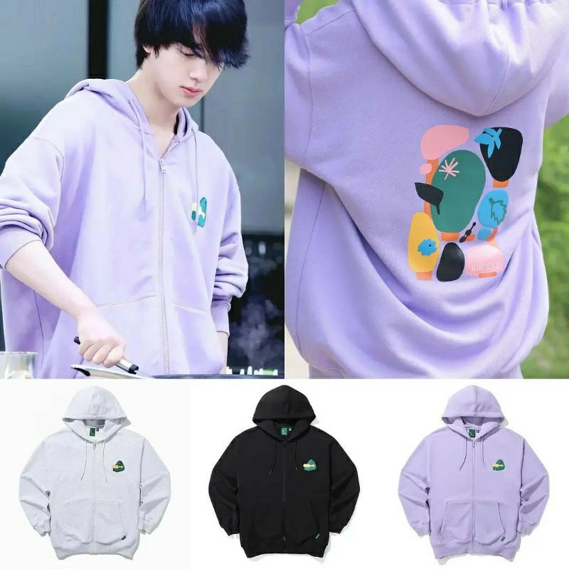 Jaket Hoodie BTS Jin style In The Soop 2 Logo depan + sablon besar belakang