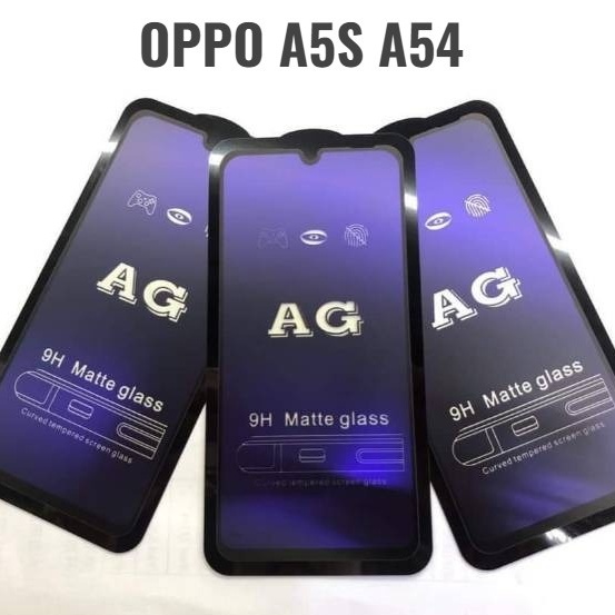 MATTE Blue Ray 9H Oppo A5S A54 Tempered Glass FULL GLUE NO Sidik Jari ANTI RADIASI