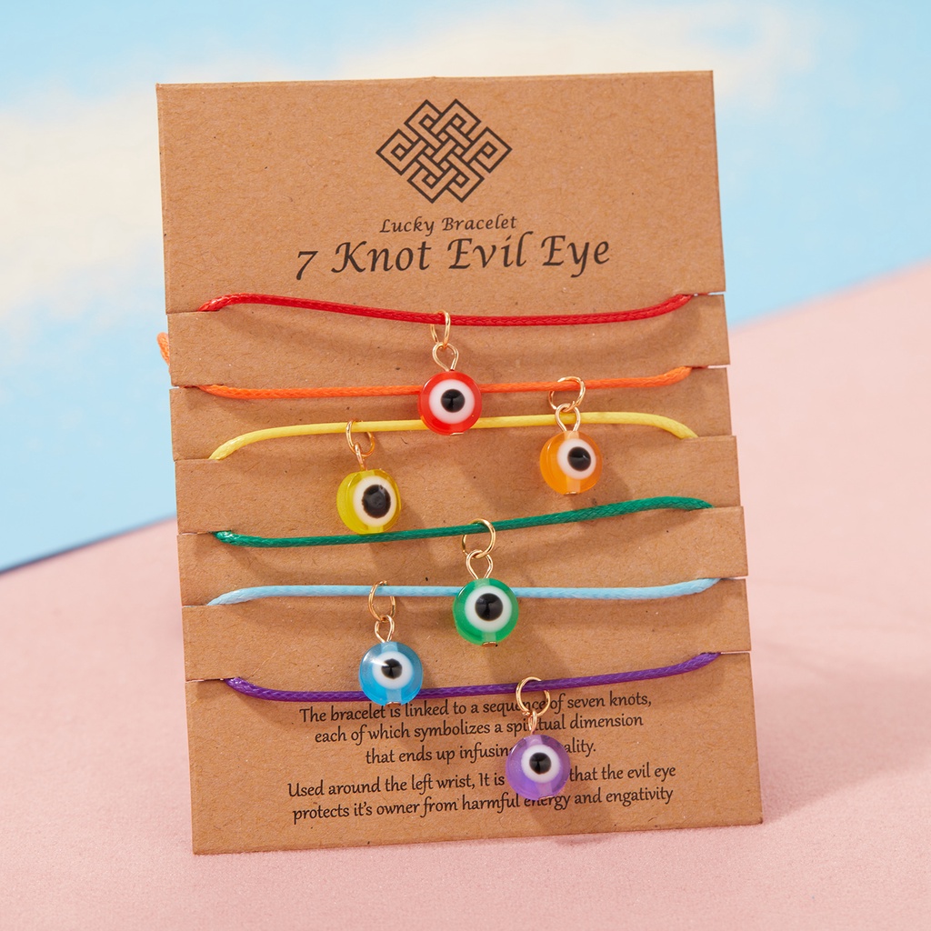 6 pack Gelang Rajut adjustable Desain evil eye Warna Biru Pelangi Untuk Pasangan