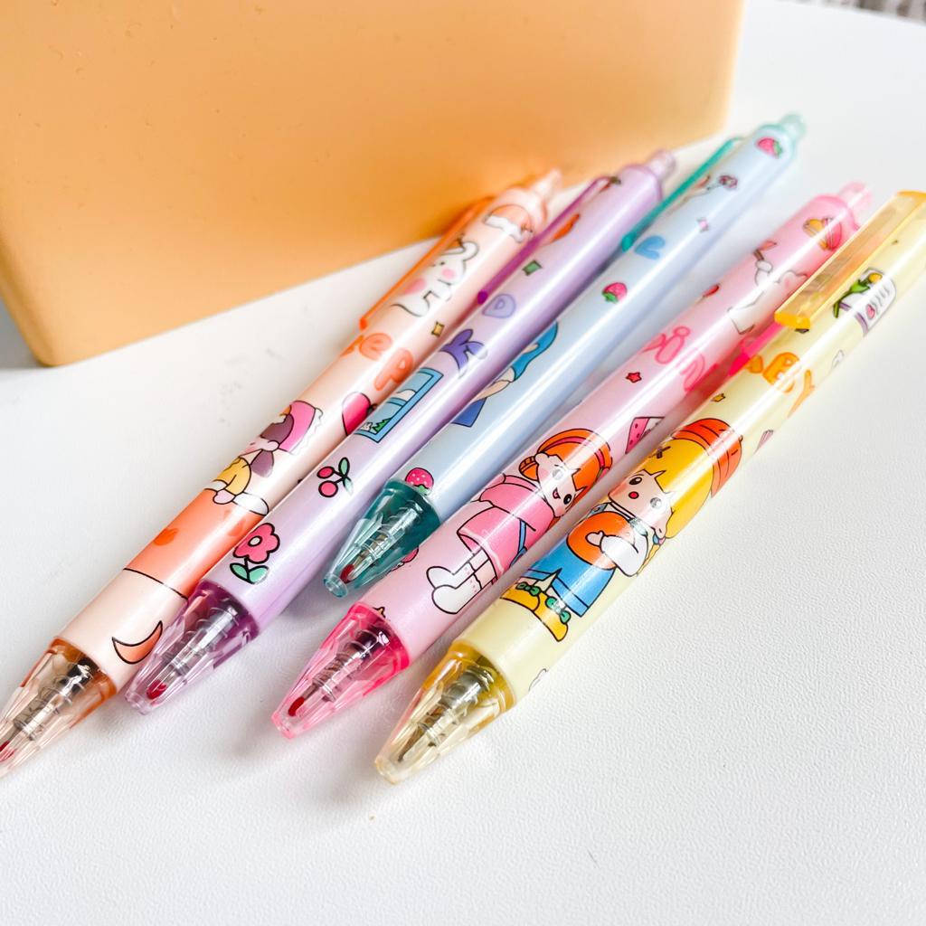 PULPEN CETEK CUTE GAMBAR LITTLE GIRLS WARNA PASTEL READY 5 MODEL WARNA PEN TINTA GEL ALAT TULIS SEKOLAH ANAK