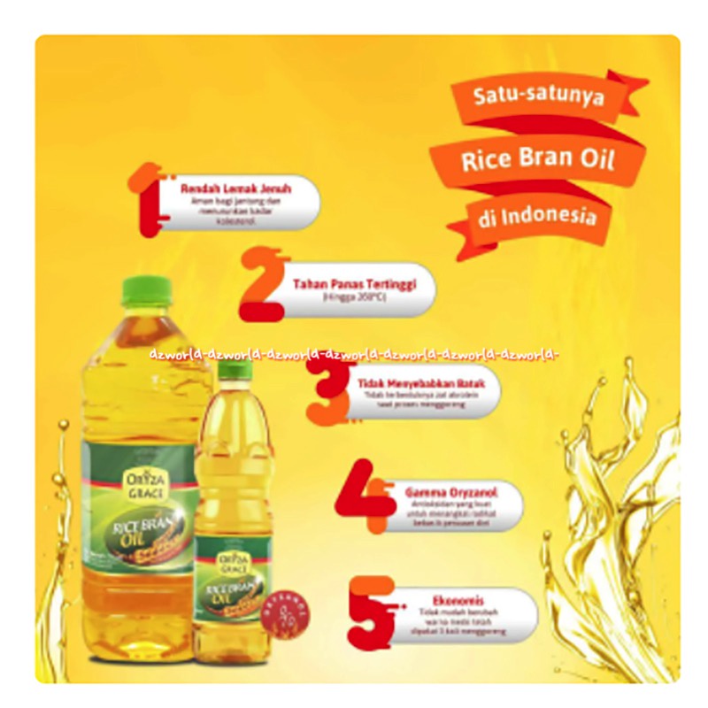 Oryza Grace 1L Rice Bran Oil Minyak Goreng Bekatul Padi Kemasan Botol Ricebran Oriza 1 Litter Rendah lemak Tahan Panas Tinggi Rice Brand