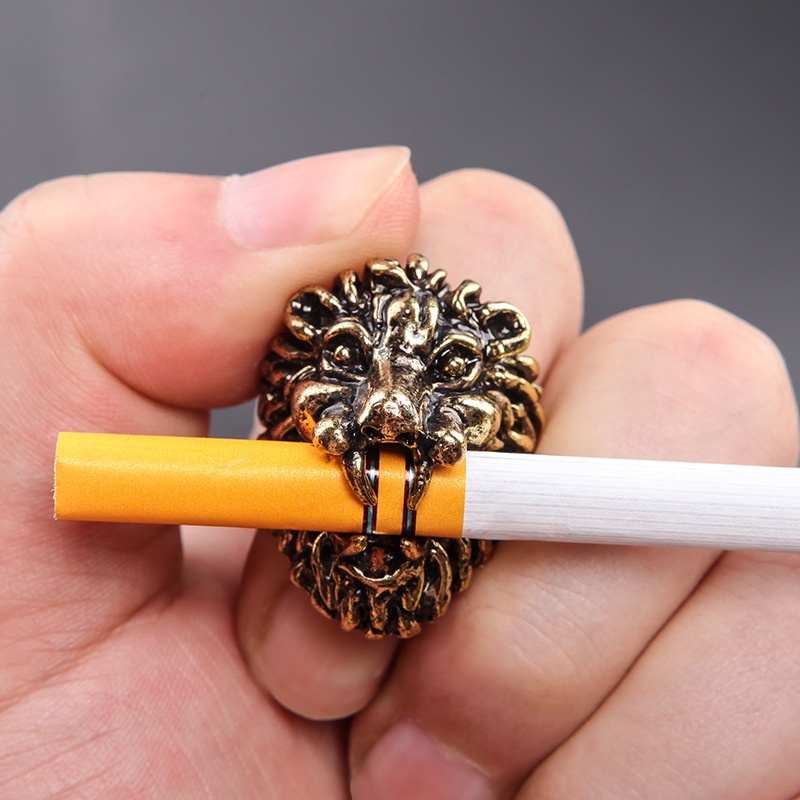 Cincin holder Rokok Desain Kepala Singa Warna gold Gaya Simplekeren Untuk Priawanita