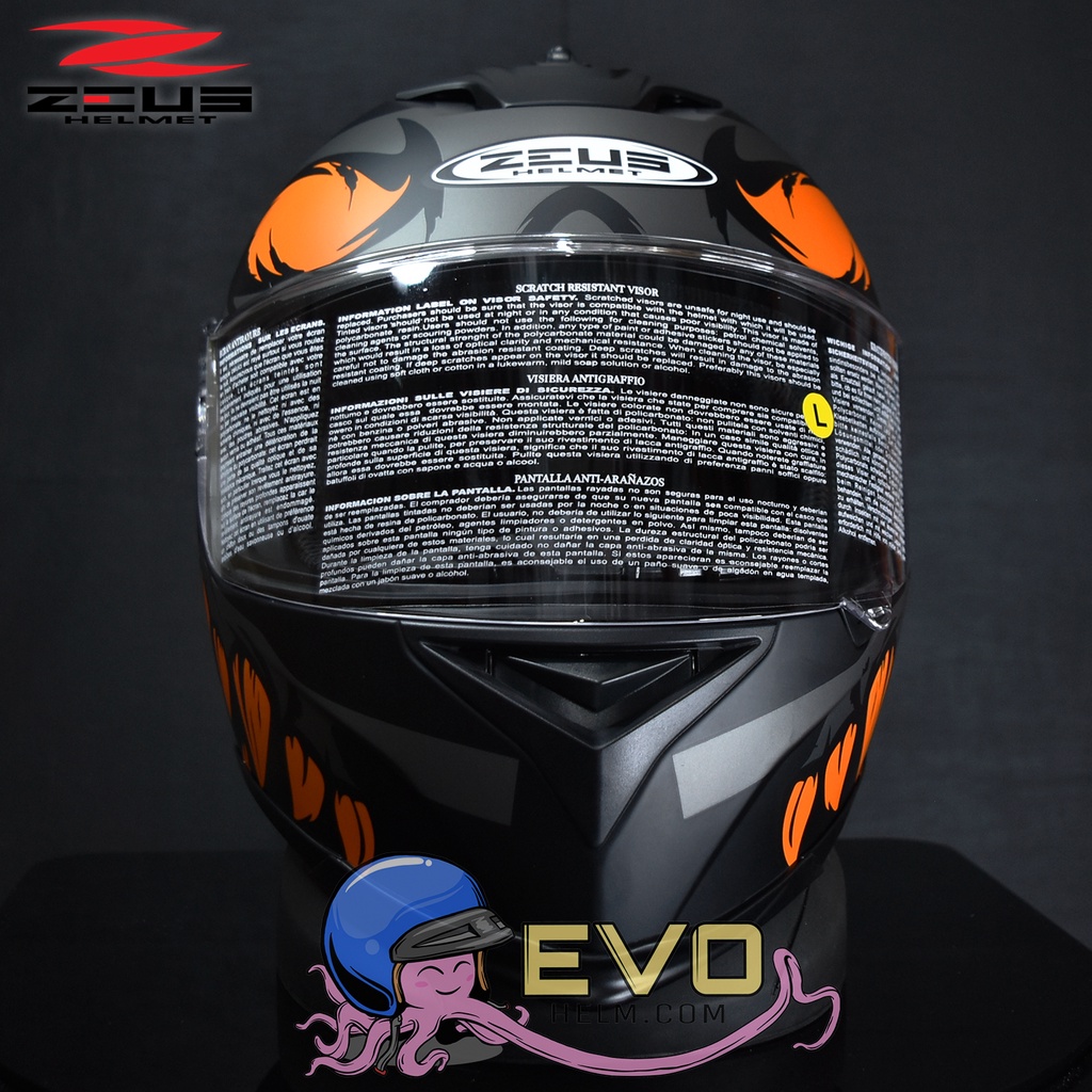 ZEUS ZS- 822B MBLK AN27 ORANGE FULL FACE FLAT VISOR (FREE DARK SMOKE VISOR)