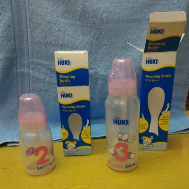 Huki Weaning Bottle with spoon / Botol sendok makan bayi feeder