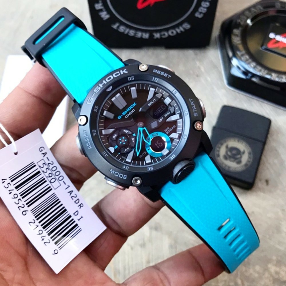 Casio G-shock GA 2000-2A original jam tangan pria tali karet blue black