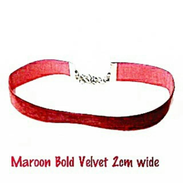 Maroon Bold Velvet Choker Plain Necklace | Kalung Handmade