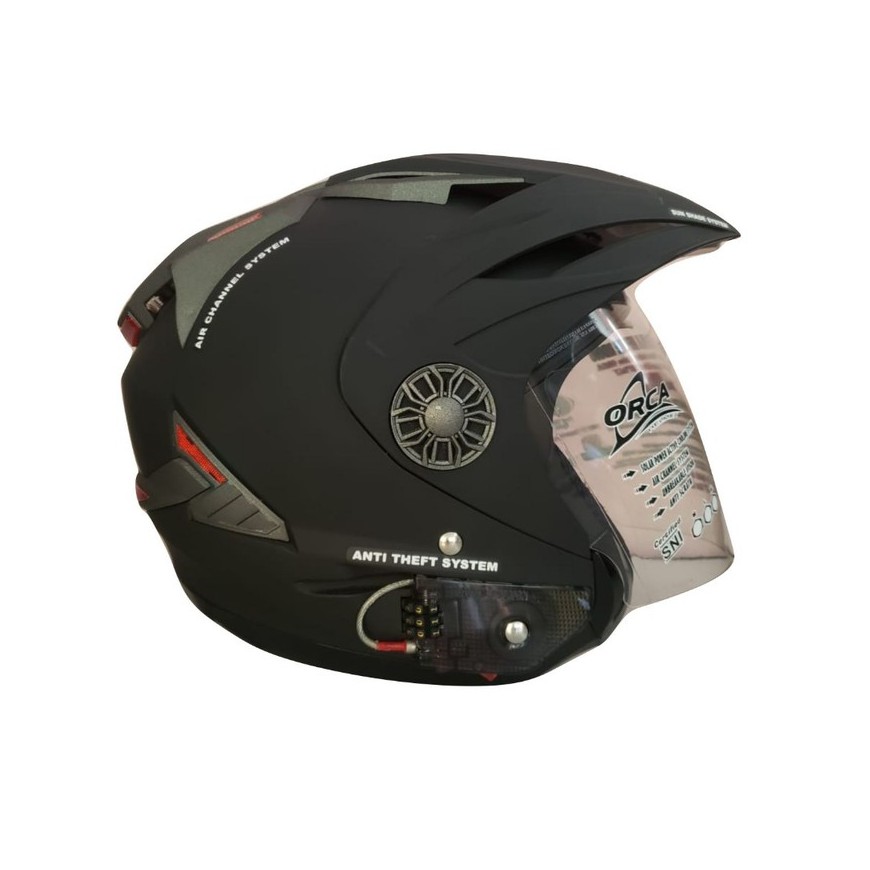 Helm Half Face Orca Solid Black Doff
