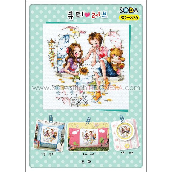 Paket DIY Craft Sulam Kristik Strimin Cross Stitch Sodastitch SO-376 - Cute Love Korea Couple