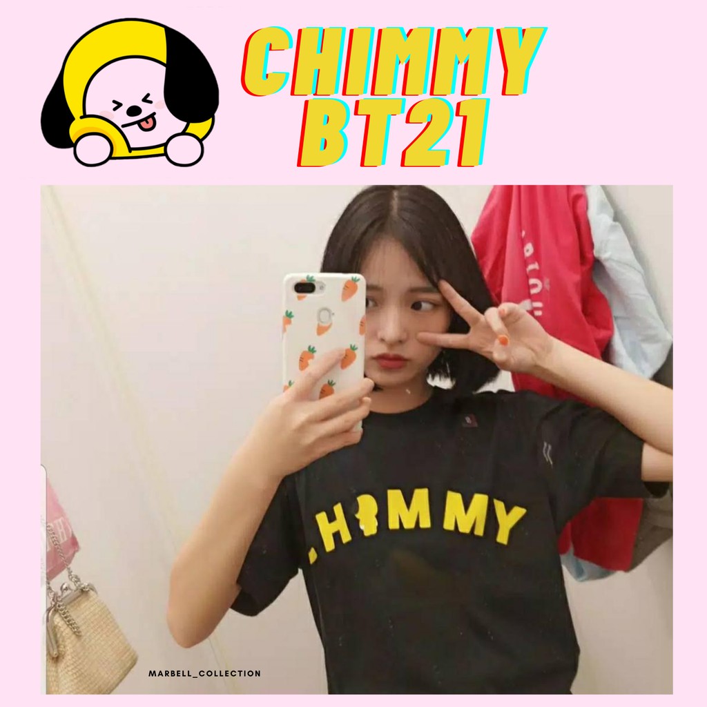 CHIMMY TULISAN BT21 OVERSIZE JUMBO HITAM | KAOS WANITA BT21 TSHIRT TUMBLR TEE KPOP