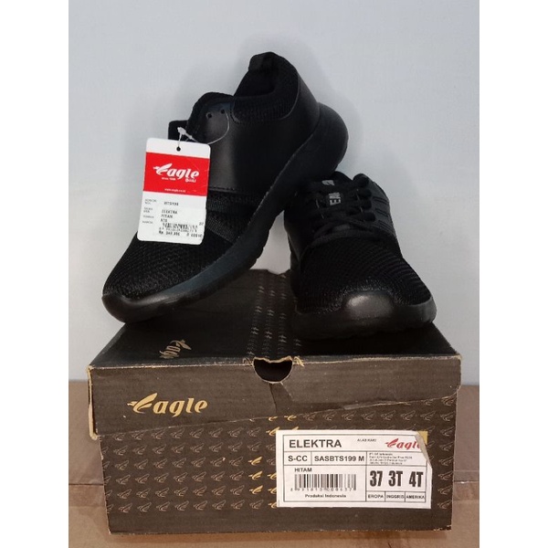 Sepatu Olahraga Eagle Elektra Lifestyle Hitam Polos ORIGINAL Promo Murah