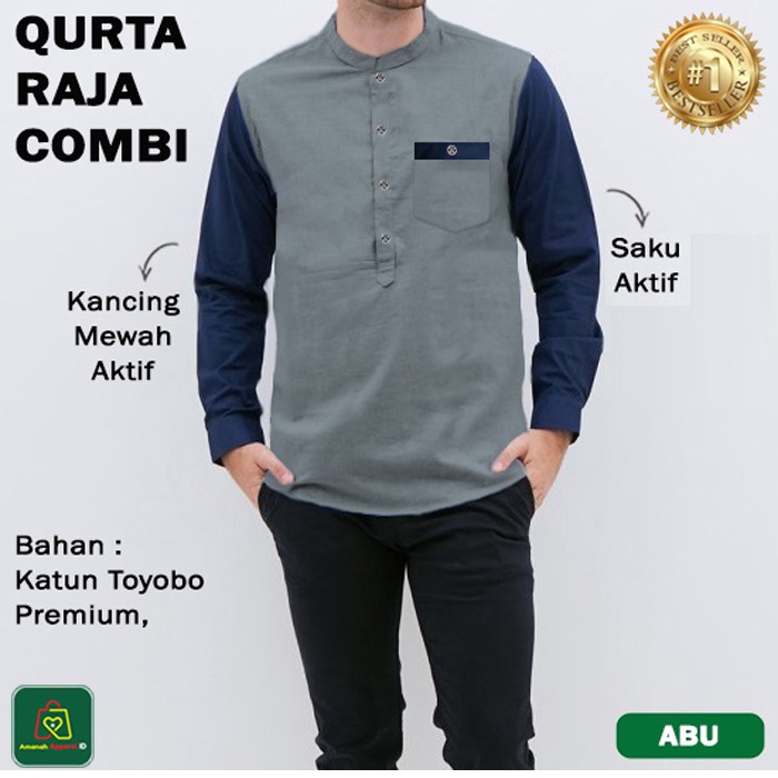 Baju Muslim Pria QURTA RAJA COMBI Lengan Panjang Bahan Toyobo Premium Size M-XXL / 26255 26257 26259 26261