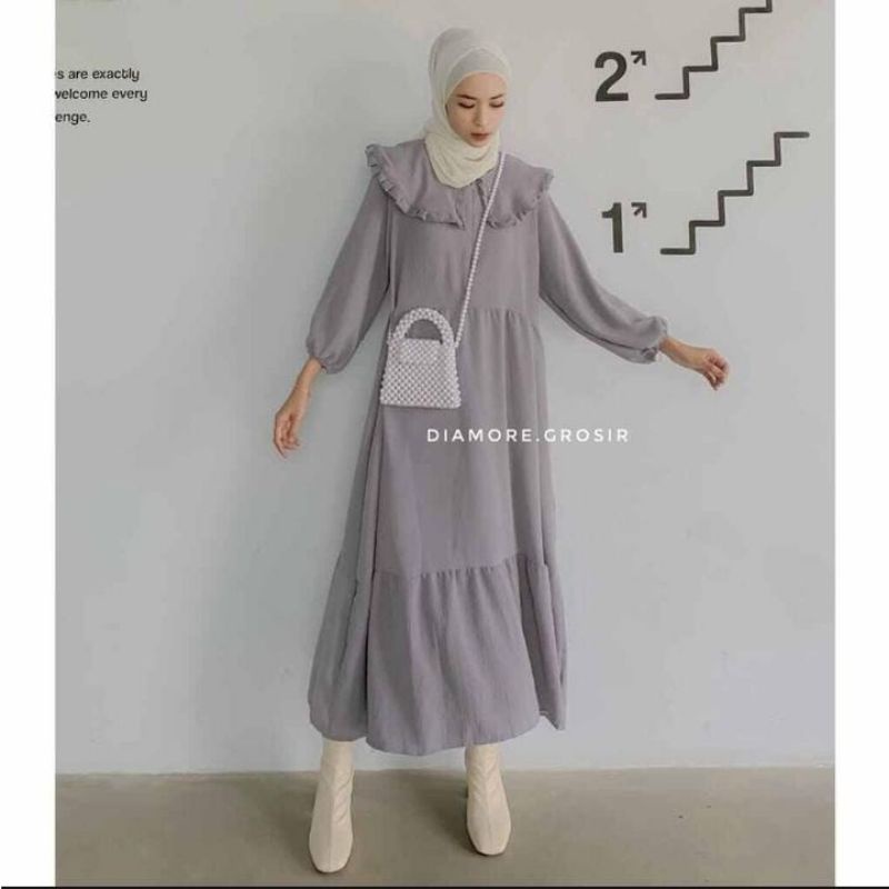 dress midi masitha crinkle airflow kerah rample