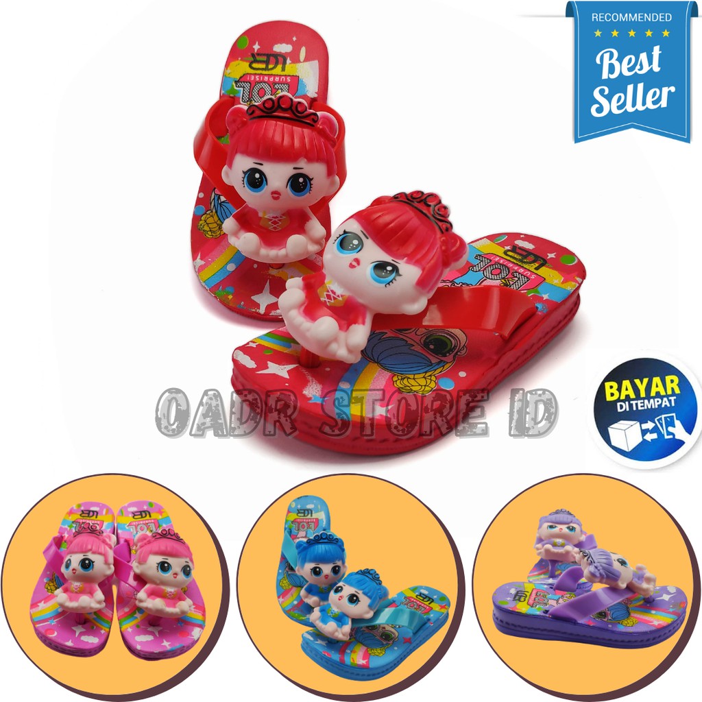 SANDAL JEPIT ANAK PEREMPUAN KARAKTER LOL BAHAN KARET RINGAN KEPALA BONEKA MURAH TERBARU