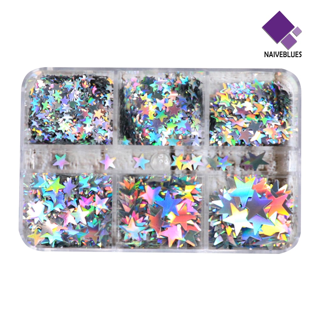 Naiveblue 1 Kotak Sequin Bintang 3D Multi Warna Aksesoris Nail Art / Manicure DIY