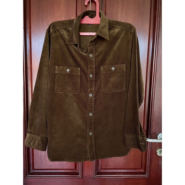 (Preloved) Corduroy Oversized Work Long Sleeve Shirt UNIQLO - Brown (Unisex)