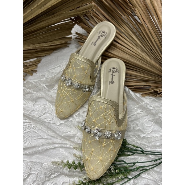 sepatu wanita maura gold 2cm kaca