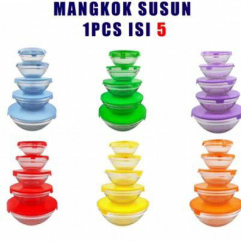 MANGKOK SUSUN ISI 5 / MANGKOK KACA SUSUN / MANGKOK KACA BERANAK