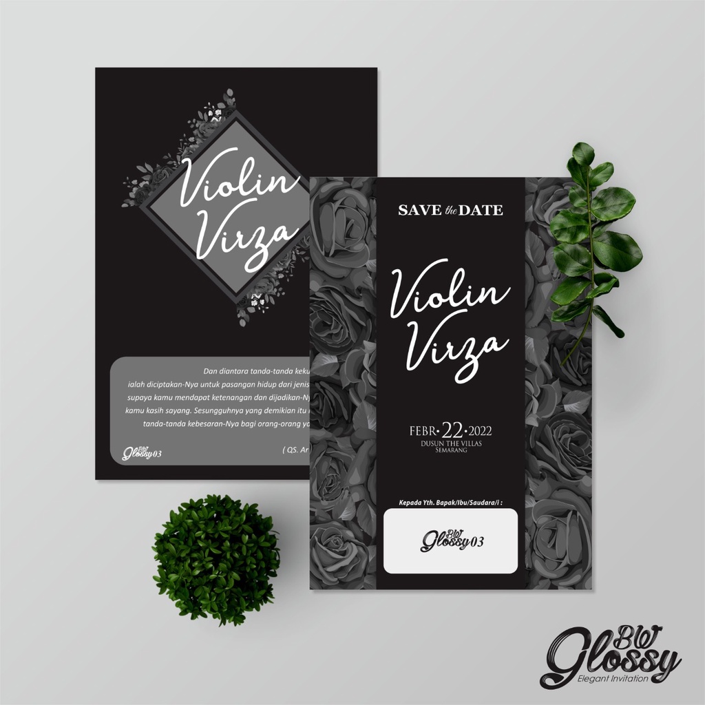 UNDANGAN PERNIKAHAN GLOSSY BW - UNDANGAN NIKAH SIMPLE ELEGAN BW 03