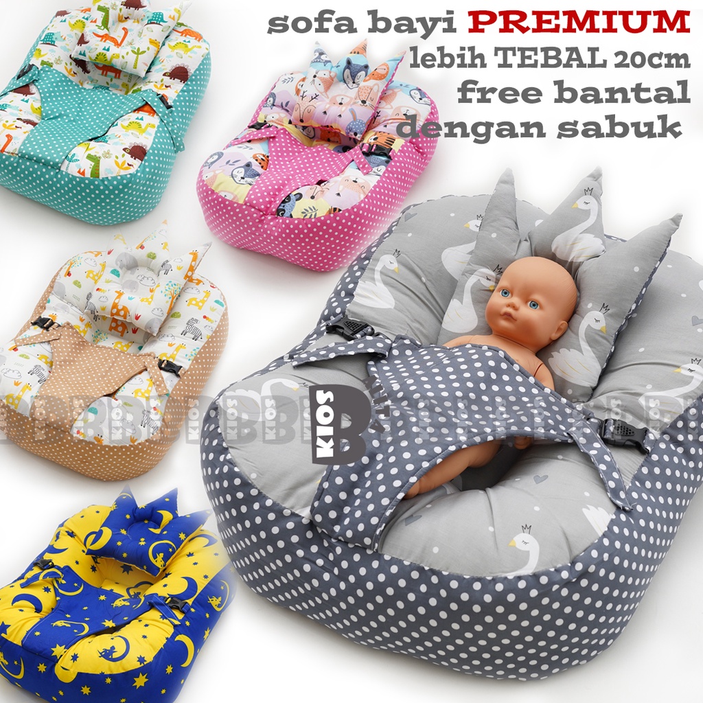 KASUR BAYI MULTIFUNGSI SOFA BAYI DENGAN SAFETY BELT PREMIUM TEBAL FREE BANTAL PEYANG CROWN BY DRP