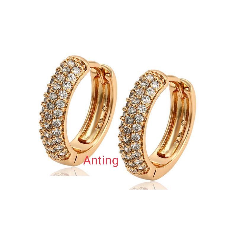 COD Anting lapis emas 24k permata zircon perhiasan xuping aksesoris fashion