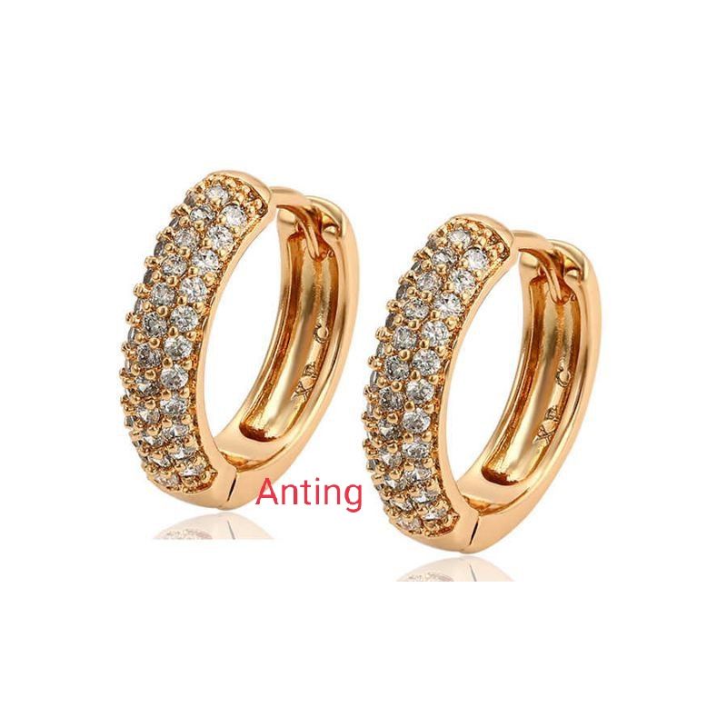 COD Anting lapis emas 24k permata zircon perhiasan xuping aksesoris fashion