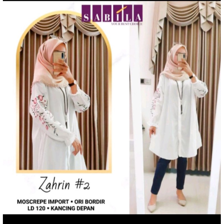Zahrin tunik / atasan putih / tunik putih