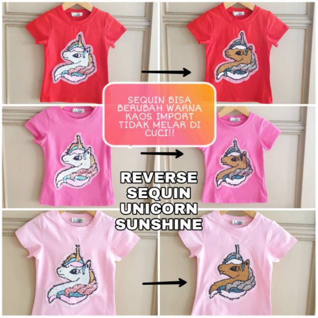 KAOS IMPORT SEQUIN SUNSHINE UNICORN FLIP / KAOS LED SEQUIN FLIP GANTI WARNA IMPORT TEBAL BAGUS